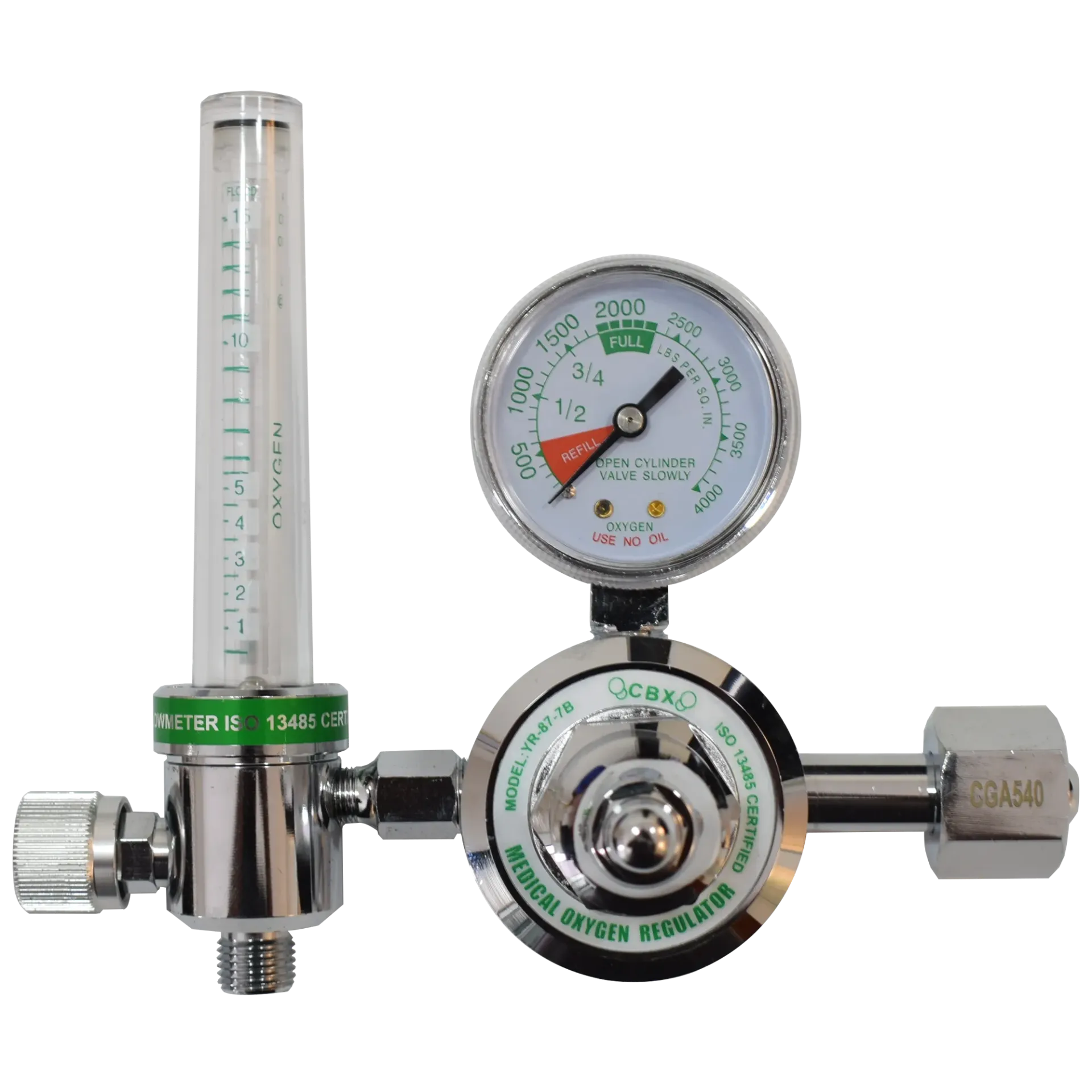 REGULADOR DE OXIGENO CON FLUJOMETRO DE 0 - 15 LTS/MIN CONEXION CGA 540 - CBX